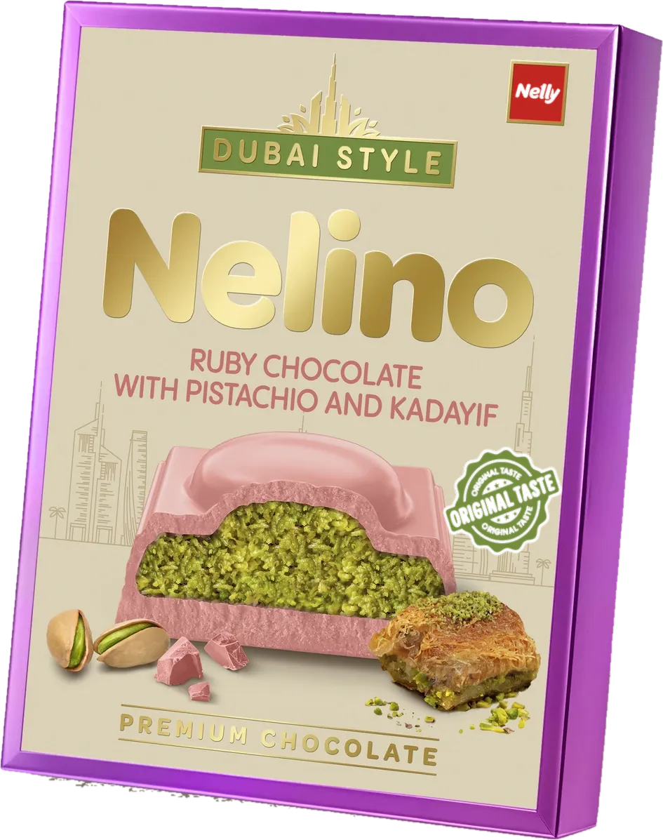 Nelino Ruby, rosa dubaichoklad med pistage och kadaif